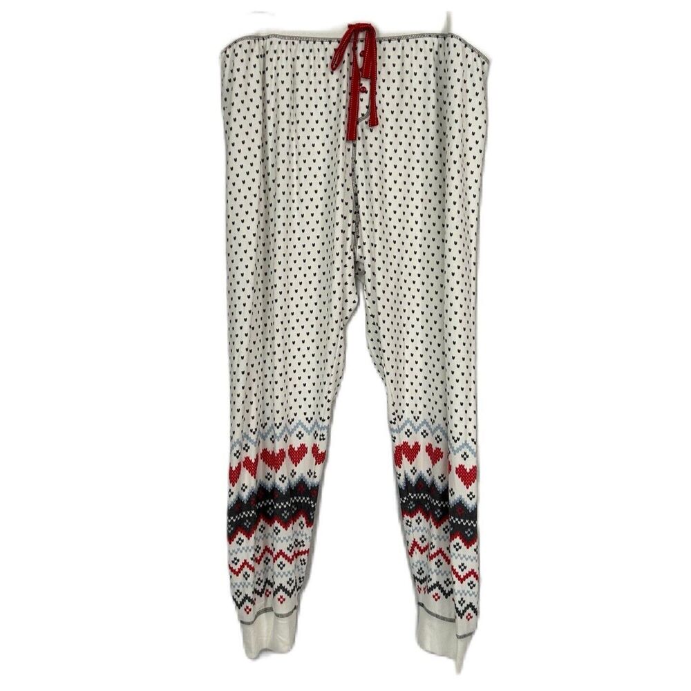 P J Salvage Pajama Jogger Women 3X White Multi Soft Fleece Comfy Winter Holiday